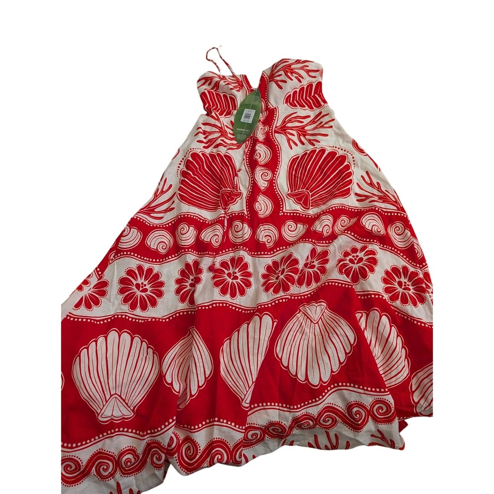 Farm Rio Ainika Shell White Maxi Dress Red Nautical Print XS linen viscose - Picture 2 of 15
